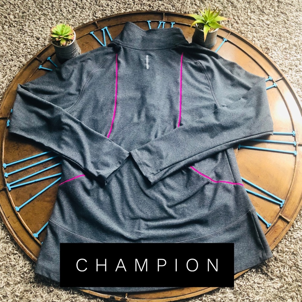 CHAMPION - L GREY W/ PINK TRIM ATHLETIC PULLOVER
